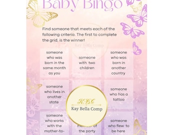 rosa Lavendel Schmetterling Bingo/ Baby Shower Bingo/ Schmetterling Baby Shower/ Baby Shower Spiel/ digitales Baby Shower Spiel