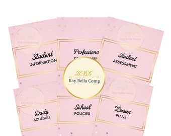 Rosa und goldene Lehrer Binder Abdeckung / rosa und goldene Sterne Binder / digitale Lehrer Binder Abdeckung / Lehrer Binder Divider