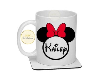 kid mug/ mug with character/ Personalized mug/ Custom mug/ Name with ears mug/Minnie inspired mug/Gift for her/ birthday gift/valentine gift