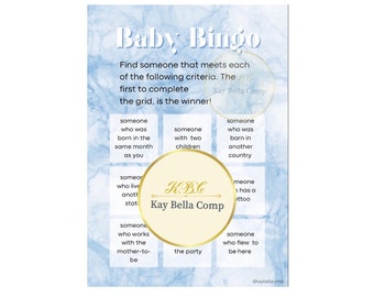 blauer Marmor Babyparty Bingo / Marmor Bingo / Babyparty Bingo / Babypartyspiel / blaues Thema Babyparty
