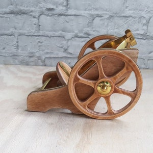 Vintage Courvoisier Cognac Napoleon Liquor Stand Wooden Cannon Rustic Bar Accessory.