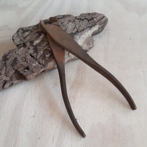 Vintage iron pliers, rusty retro tools, garage decor, retro workshop.
