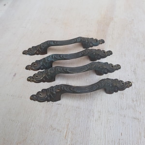 Vintage drawer pulls, cabinet handle, 4 brass handles.