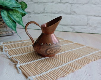 Vintage wooden copper jug, rustic copper decor, small jug, French vintage