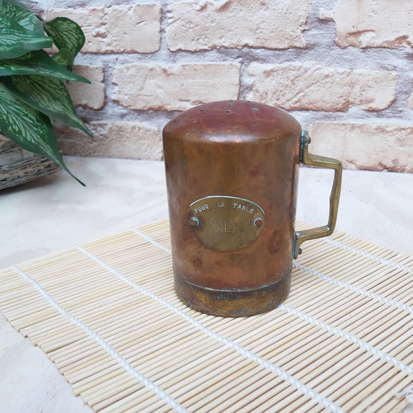Spice shaker, vintage copper salt and pepper shaker, rustic decor, vintage copper kitchenware.