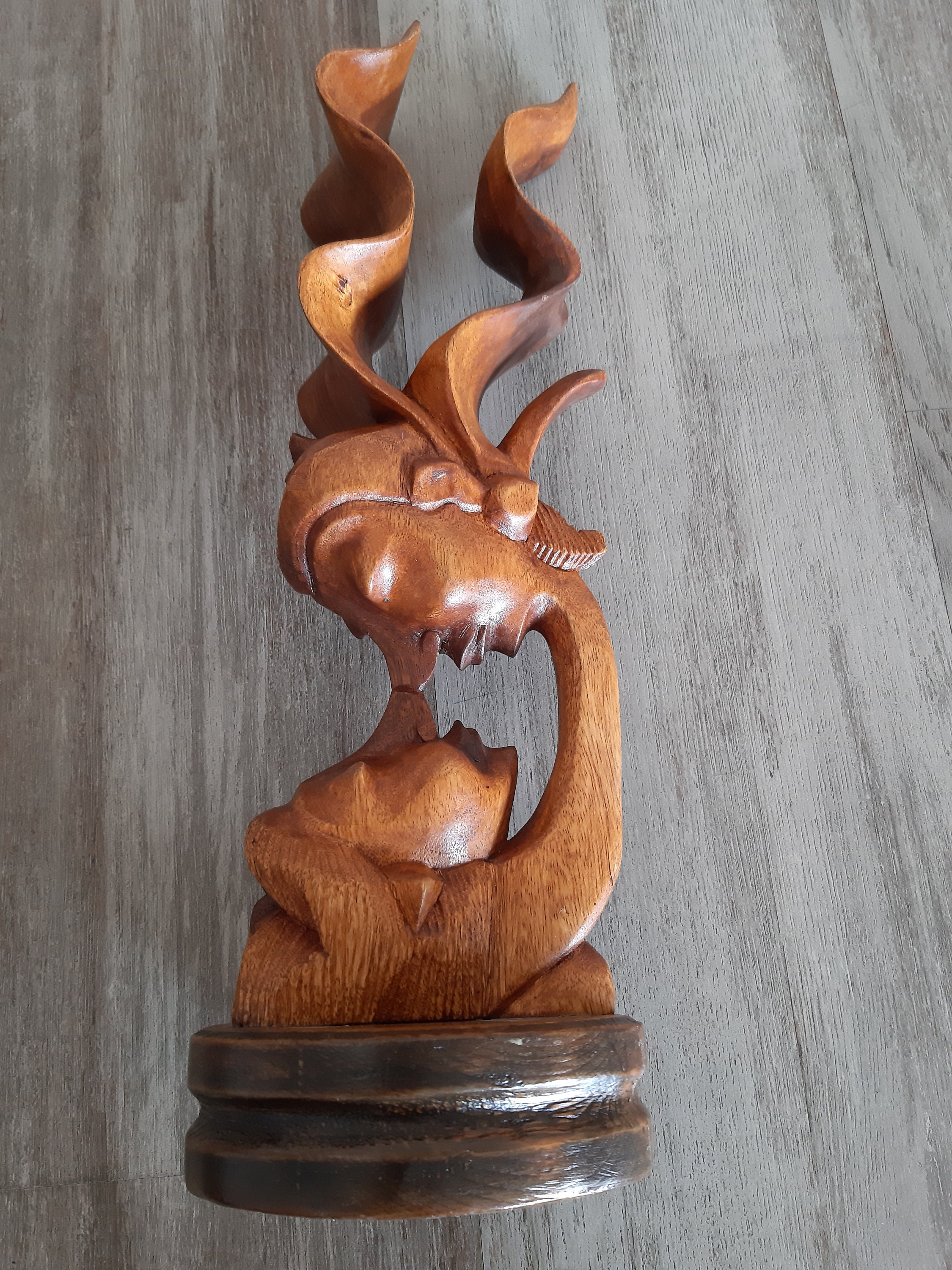 Massive wooden sculpture. Carved wood figure. Vintage home