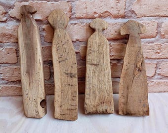 アンティーク織機の木製部分、織機の剣4本、古い織り矢