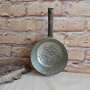 Vintage metal colander, retro sieve, rustic kitchen decor, kitchen utensils, metal sieve.
