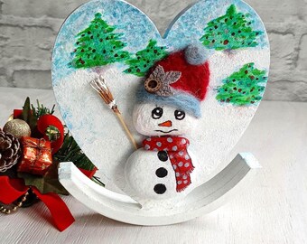 Pebble snowman,Christmas decoration,Pebble art,Christmas gift