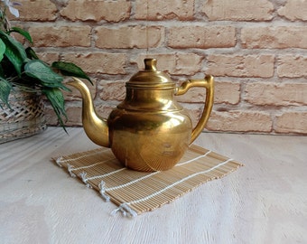 Vintage brass teapot, old teapot made of copper and brass, brass kitchenware, retro rustic decor