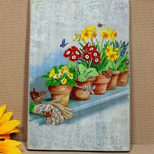 Hängende Wanddeko aus Holz. Handgemachtes Blumenschild zum Aufhängen. Wohndekor. 23/16 cm - 9,0 * / 6,4 * Zoll.
