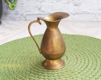 Vintage Small Brass Jug, Handle Jug, Brass pitcher, Wrought Copper, Vintage Brassware