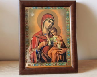 Virgin Mary & Child Icon, Vintage Religious Wall Decor