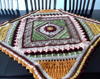 Retro knitted napkin, Cotton multicolored baby blanket, Knitted table mat, Square cape.