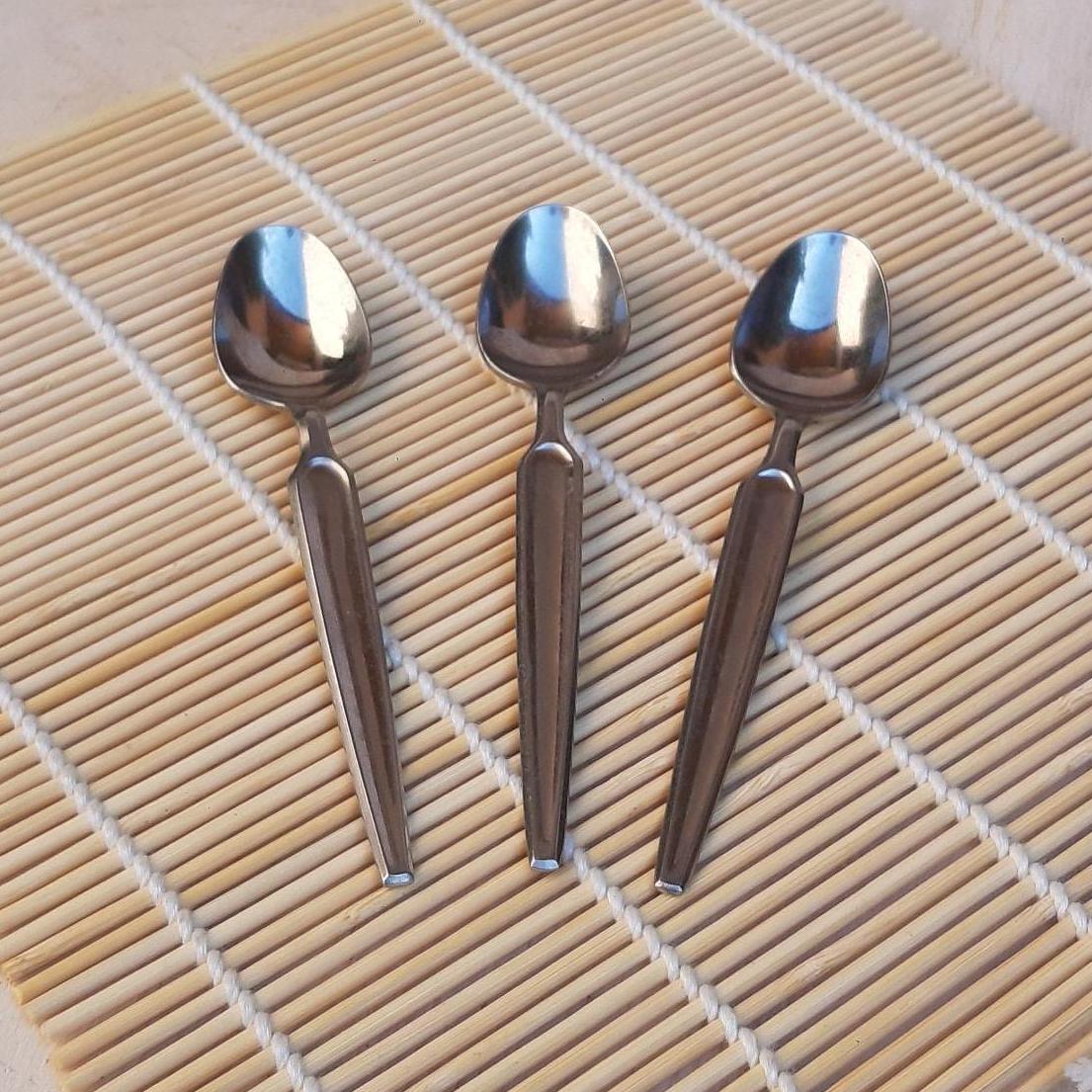 Set of 3 retro coffee spoons, retro small stainless steel spoons, kitchen utensils, small coffee or tea spoons, Swedish sugar stirrers.
