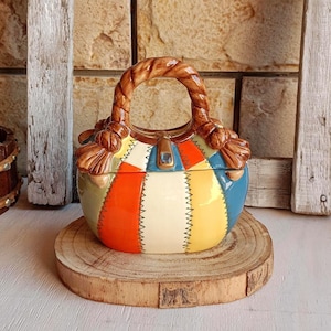 Keksdose aus Keramik, Bonbontüte aus Keramik, bemalte Keramik, Vintage-Sammlerglas