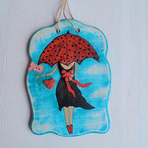 Wooden Wall Sign Girl With Umbrella Wall Art Home Decor Pebble Acrylic Painting