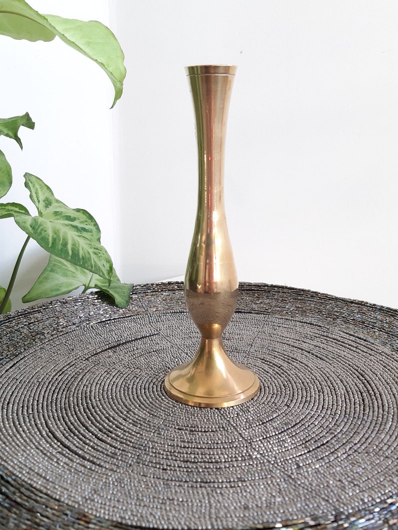 Vintage Brass Vase, Thinstemmed Brass Flower Stand, Vintage Brass