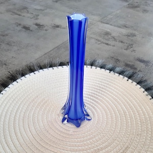 Cobalt blue vase, curly vase, blue vase, vintage glass flower vase.