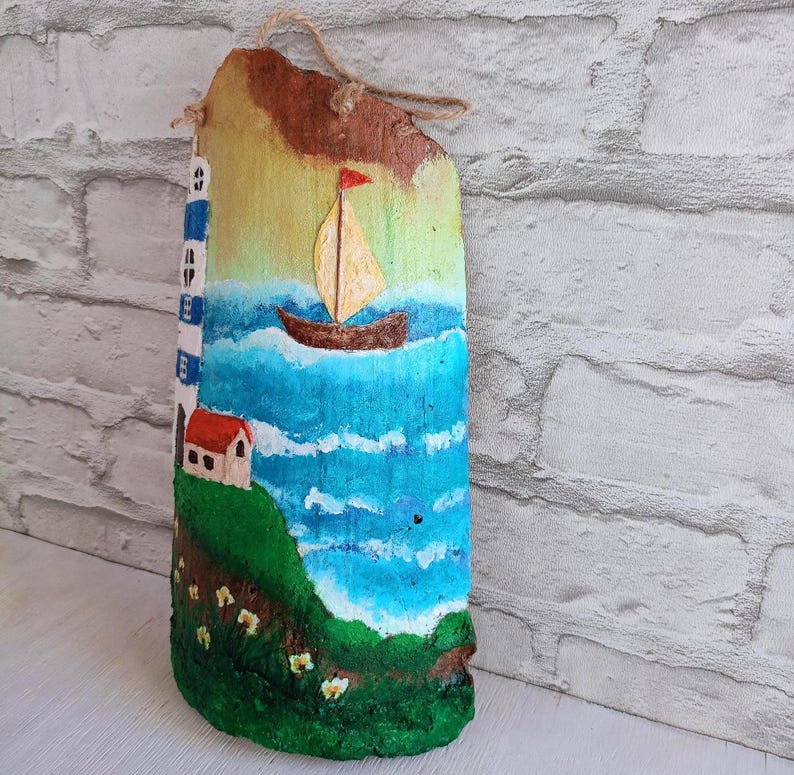 Decorated Clay Tile, Painted Tile, Seascape, Wall Decor image 9