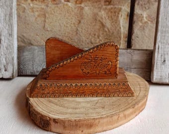 Vintage  wooden napkin holder. Handmade napkin holder. Napkin holder with pyrography