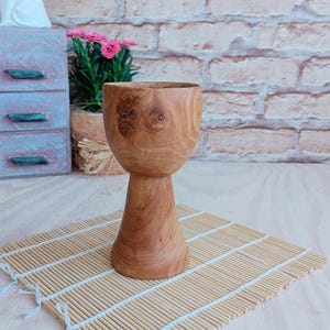 Retro wooden cup, wooden cup with pedestal, hand-turned goblet