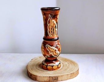 Vintage Hand geschnitzte Holzvase, rustikale Wohnkultur