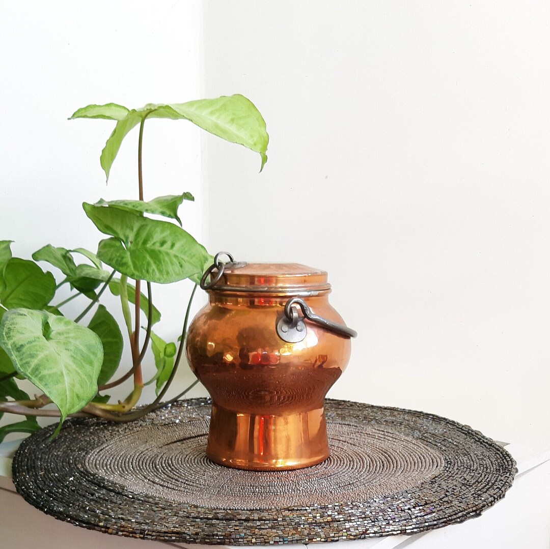 Vintage Copper Jar, Copper Pot With Lid, Rustic Copper Decor, Copper