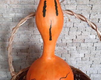 Painted gourd, Halloween pumpkin, pumpkin decor.