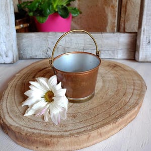 Mini copper bucket, decorative copper vessel, rustic copper decor, vintage miniature bucket.