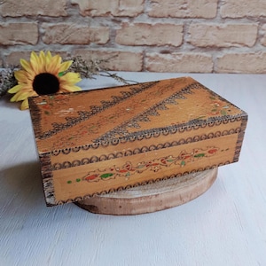 Vintage Holzkiste, Foto Aufbewahrungsbox, Schmuck. Vintage, Brandmalerei, Holzmalerei