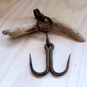 Vintage Haken zum Aufhängen von schweren Gegenständen,primitiver Doppelhaken,handgeschmiedeter Haken,Hänghaken,Vintage Haken.