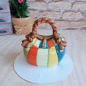 Ceramic cookie jar, ceramic candy bag, painted pottery, vintage collectible jar