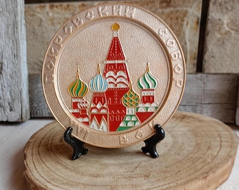 【ヴィンテージ】ソ連時代　聖ワシリイ大聖堂　記念プレート ビンテージ ロシア ゴールド トーン メタル プレート。ソ連。聖