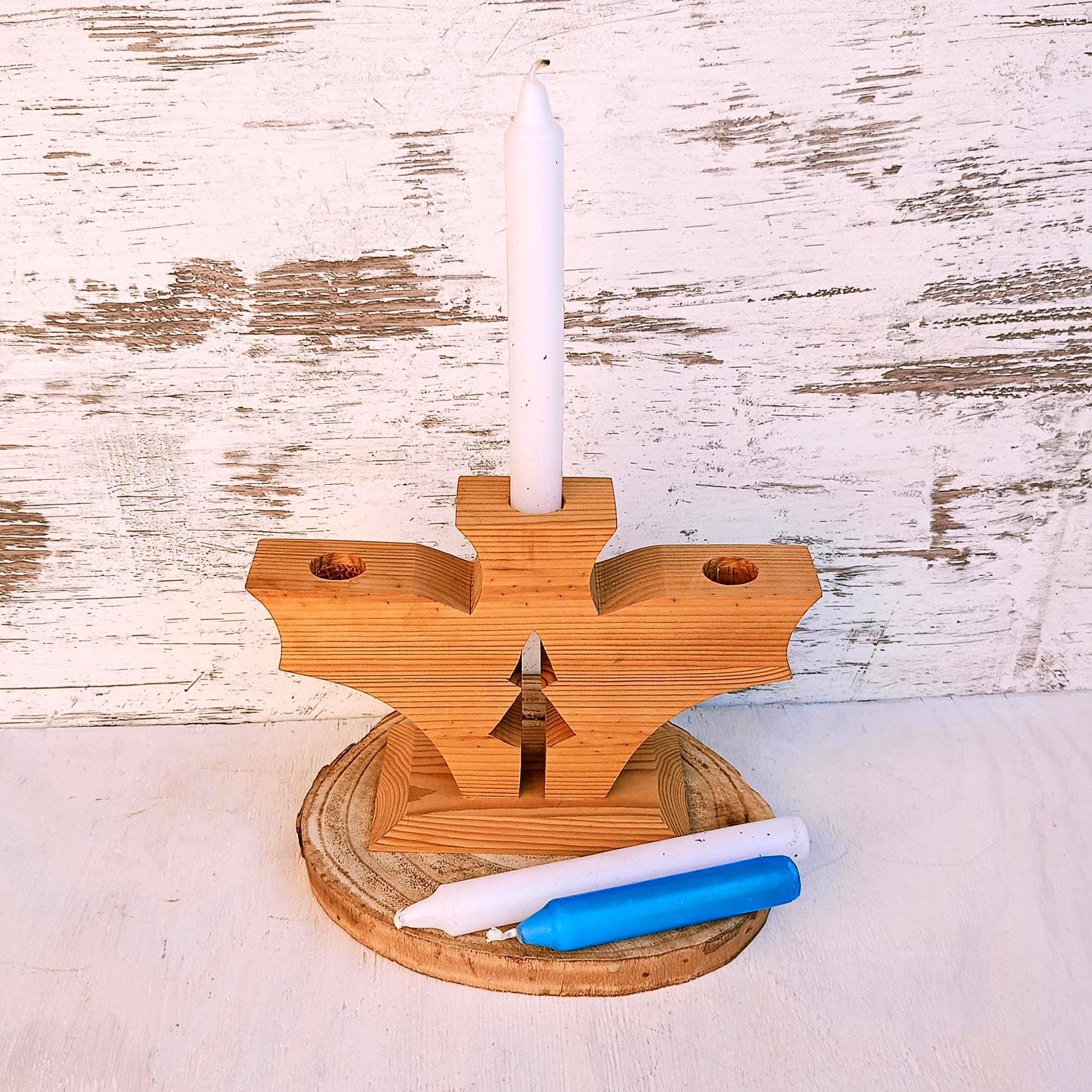 Vintage Swedish Wooden Candle Holder, Handmade Scandinavian Design 