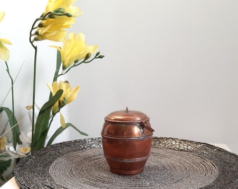 Vintage Small Copper Pot, Copper Kitchenware, Swedish Vintage Copper Spice Jar, Copper Pot with Handle.