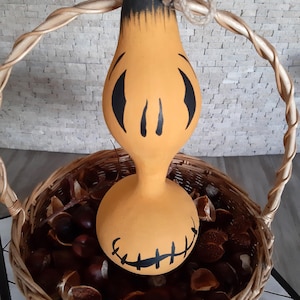 Painted gourd, Halloween pumpkin, pumpkin decor.