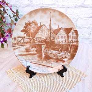 German porcelain. Kaiser wall plate. Sign Germany - &quot;Long Bridge Neustadt-Itzehoe&quot;. Decorative retro plate. Wall art.