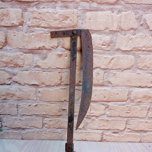 Large Forged Folding Sickle Old Harvest Hook Farming Hand Tool Primitive Plant Harvesting Sickle Rustic Decor.