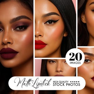 May include: A collage of images showcasing women with various matte lipstick shades. The images feature close-up shots of faces with different skin tones and lip colors, including red and burgundy. Text on the image reads "Matte Lipstick" and "20 Images".