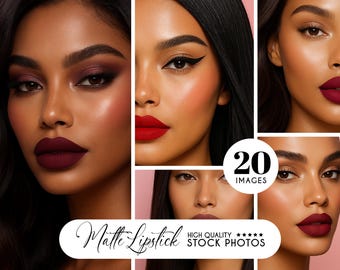20 Matte Lipstick Stock Images | Cosmetics Website Model Photos | Lipstick Business Models | Makeup Branding | Makeup Model AI Photos Ads