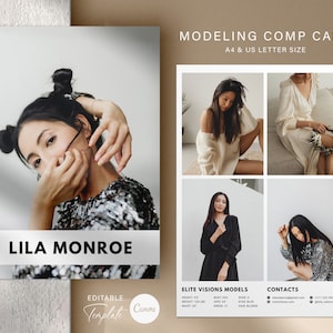 Model Comp Card | Fashion Model Zed Card | Canva Template | Model Portfolio Template | Fashion Resume Photo Card | Model Agency Card