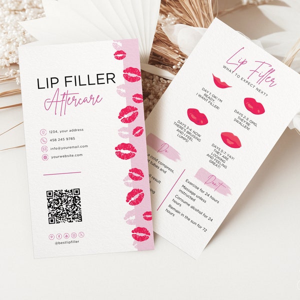 Lip Filler Aftercare Instructions Template | Editable Lip Filler Healing Stages | Beauty Business Care Card | DIY Filler Injection Care Card