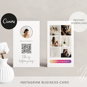 Carte de visite Instagram modifiable | Carte de visite numérique Instagram | Carte design épuré | Entreprise IG | Carte d'influenceur IG | Code QR Entreprise