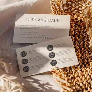 Cupcake Care Card, Thank You Note For Customer, Cupcake Tag, Instructions For Cakes, Cupcake Care Card, Cupcake Order Insert, Canva Template