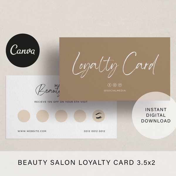 Customer Loyalty Card Canva Template, Editable Loyalty Card, Printable Punch Reward Card for Beauty Salon, DIY Reward Appointment Card