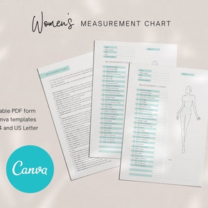 Körper-Maßtabelle | Frauen Weiblich Vorlage Modedesigner | PDF ausfüllbares Formular | Messanleitung