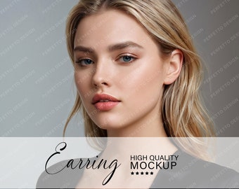 May include: A close-up of a woman's face with blonde hair. She is wearing a black shirt and has a white line across her neck. The text "Earring" and "HIGH QUALITY MOCKUP" is visible in the image.