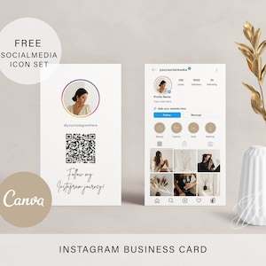 Instagram Visitenkarte, Light Theme Kosmetikerin Vorlagen, Visitenkarte Vorlage, QR-Code Visitenkarte, IG Business, IG Influencer Karte
