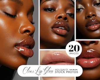 20 Lip Gloss Stock Photos, African American, Cosmetics Website Model Photos, Makeup Model, Beauty Stock Photos, Lip Gloss AI Models